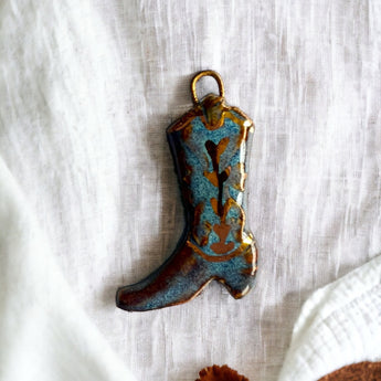 Handcrafted Ceramic Cowboy Boot Necklace Pendant - Unique Western Charm - Handmade Accessory