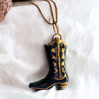 Handcrafted Ceramic Cowboy Boot Necklace Pendant - Unique Western Charm - Handmade Accessory